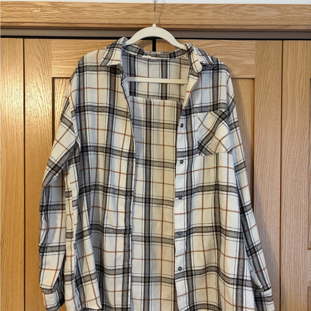 LA MIEL Ivory Plaid Shirt with Black & Brown Stripes
